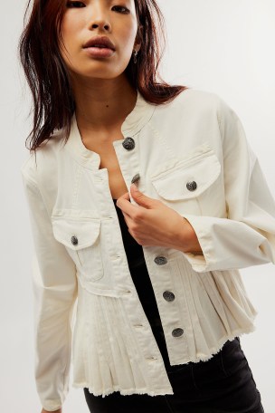 Free People Cassidy Jacket in Ivory | pleated peplum hem jackets