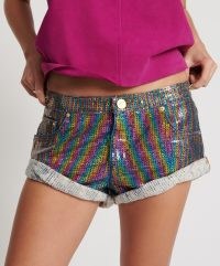ONE TEASPOON RAINBOW SEQUIN BANDITS LOW WAIST DENIM SHORT / multicoloured sequinned shorts p