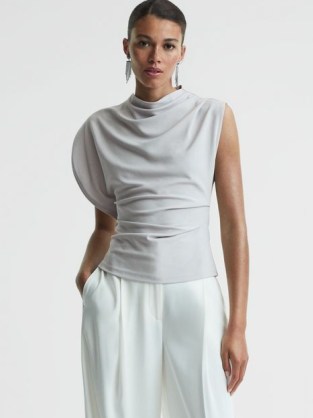 REISS EVA ASYMMETRIC DRAPED TOP in SILVER ~ glamorous asymmetrical dreape detail evening tops