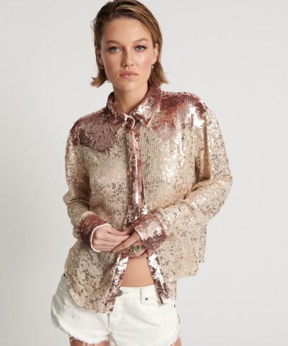 ONE TEASPOON ROSE GOLD HAND SEQUIN WESTERN SHIRT / women’s luxe sequinned cowboy shirts p