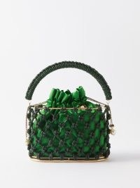 ROSANTICA Holli Nodi crystal-embellished satin handbag in green – sparkling occasion bags with an inner drawstring pouch – luxe evening event handbag p