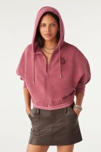 ba&sh aline LONG-SLEEVED SWEATSHIRT in Pink ~ women’s cropped zip up hoodies ~ crop hem hoody ~ womens hooded drop shoulder sweatshirts p