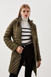 KAREN MILLEN Petite Real Down Packable Coat in Khaki ~ women’s green hooded coats p