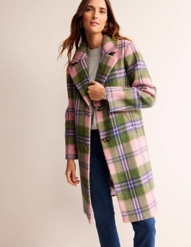 Boden Relaxed-Fit Checked Coat in Pink Check / women’s checked winter coats p