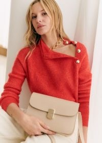 sezane TRUDY JUMPER in Red – vibrant jumpers with button up neckline detail – chic knits p