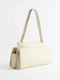 ELLEME Papillon leather shoulder bag in cream – chic baguette shaped handbag – luxe handbags – double compartment handbag p