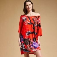 VILEBREQUIN X PATRIZIA GUCCI MAXI VISCOSE DRESS in SPRING FLOWER POPPY RED – floral print beach cover ups – beachwear T-shirt dresses – poolside clothing p