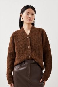KAREN MILLEN Wool Blend Cosy Slouchy Knit Cardigan in Chocolate ~ women’s relaxed brown cardigans p