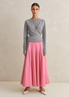 ME and EM Heavy Cotton Sateen Maxi Skirt in Perfect Pink ~ loose pleated swing skirts ~ beautiful fashion