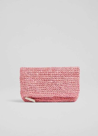 L.K. BENNETT Danilla Pink Raffia Fold Over Clutch ~ small summer bags ~ women’s holiday accessories