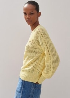 me and em Cotton Lace Stitch Raglan Sleeve Jumper in Custard – women’s yellow ballon sleeved jumpers