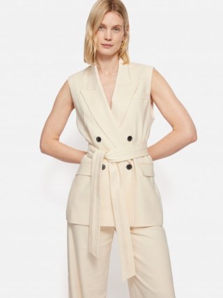 JIGSAW Hopsack Tatton Waistcoat in Cream ~ women’s longline tie waist waistcoats