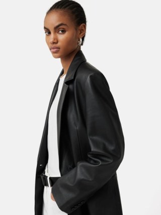 JIGSAW Tailored Leather Blazer in Black – luxe single breasted jackets – 90s style fashion