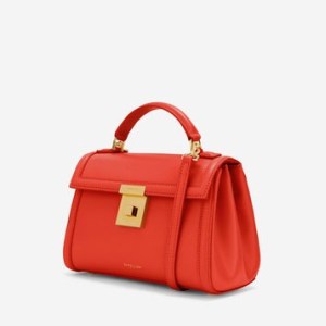 DeMELLIER The Paris Bag in poppy red smooth leather ~ small chic top handle bags