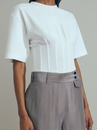 REISS LUNA ATELIER CORSET DETAIL T-SHIRT in WHITE ~ short sleeve fitted bodice tee