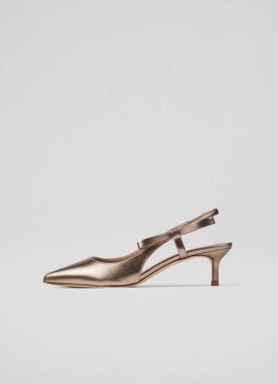 L.K. BENNETT Barette Brown Metallic Bow Kitten Heels ~ luxe leather occasion slingbacks ~ elegant slingback shoes ~ women’s chic party footwear