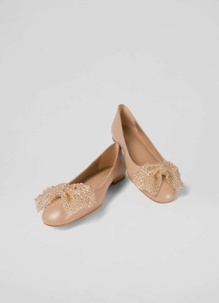 L.K. BENNETT Christa Beige Sparkle Bow Flat ~ luxe leather ballerina flats