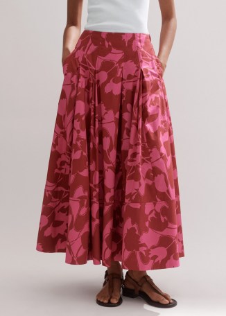 me and em Cotton Two Tone Tulip Print Maxi Skirt in Red / Pink ~ long length floral skirts