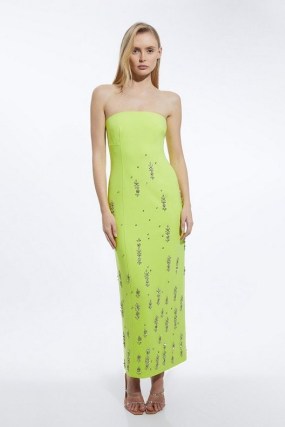 KAREN MILLEN x Nicole Ari Parker Crystal Embellished Bandeau Midaxi Dress in Soft Lime ~ green strapless occasion dresses