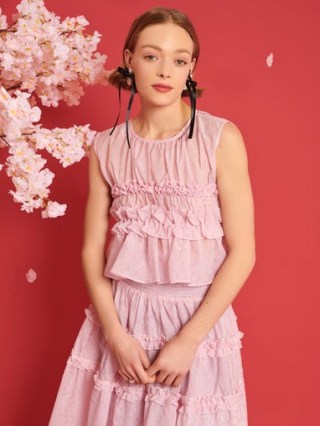 sister jane DREAM A TALE OF BLOSSOMS Brooke Organza Top in Baby Pink ~ sleeveless ruffled tops