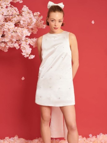 sister jane DREAM A TALE OF BLOSSOMS Evermore Embellished Bow Dress in Pearled Ivory ~ sleeveless satin party dresses with oversized bows