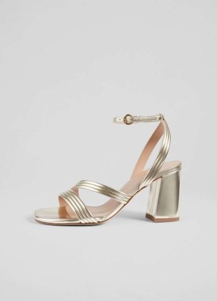 L.K. BENNETT Edita Gold Strap Block Heel Sandal ~ metallic faux leather occasion shoes ~ summer event sandals