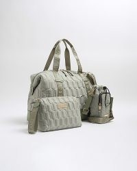 RIVER ISLAND Green Quilted Holdall 3 Piece Set ~ women’s weekend luggage sets