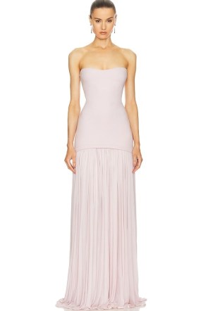 Helsa The Naomi Dress in Barely Pink – strapless maxi dresses – glamorous evening occasion fashion – elegant event clothing