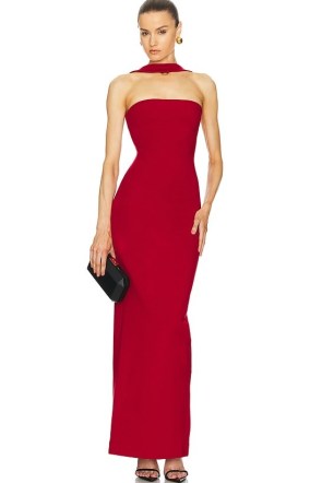 Helsa The Stephanie Dress in Deep Red – sophisticated evening glamour – sleeveless fitted maxi dresses – sleek party fashion
