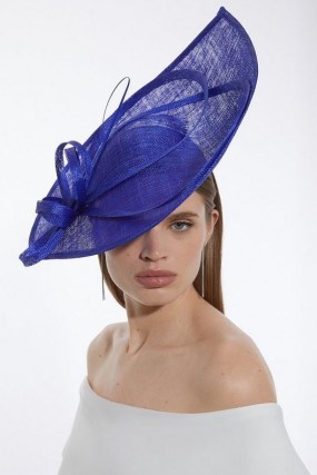 KAREN MILLEN Large Spiral Detail Fascinator in Cobalt – chic blue fascinators – mother of the bride hats – summer occasion accessories