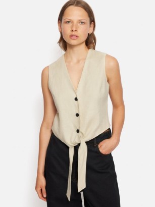 JIGSAW Linen Tie Front Waistcoat in Cream / women’s summer waistcoats