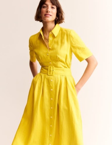 Boden Louise Linen Midi Shirt Dress in Passion Fruit / collared fit and flare dresses