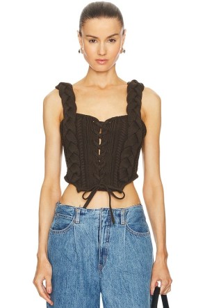 LPA Taylie Cable Corset Top in Brown – sleeveless fitted lace up crop tops