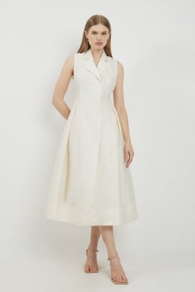 Lydia Millen Taffeta Full Skirt Tailored Wrap Shirt Midaxi Dress – luxe sleeveless fit and flare dresses