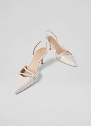 L.K. BENNETT Madely White Double Strap Kitten Heels ~ pointed slingback pumps ~ chic summer event slingbacks ~ leather occasion shoes