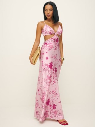 Reformation Poppies Silk Dress in Milla / strappy floral cut out maxi dresses / silky summer event fashion