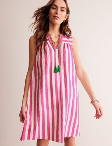 Nadine Notch Cotton Dress in Sangria Sunset, Ivory Stripe ~ pink candy striped summer dresses