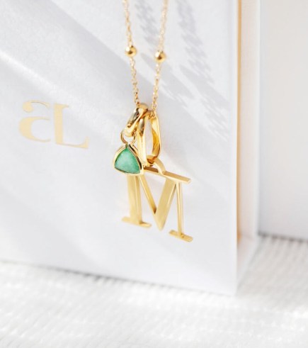 ABBOTT LYON Personalised Initial & Droplet Birthstone Necklace (Gold) – luxe look jewellery