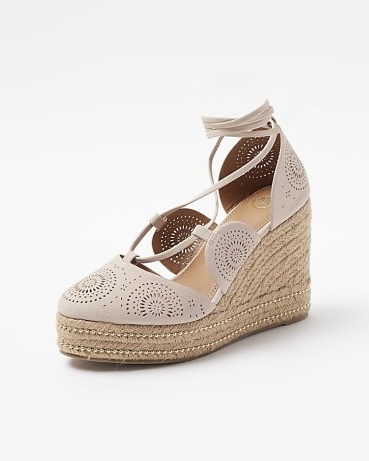 RIVER ISLAND Pink Cut Out Espadrille Wedge Sandals ~ wedged summer sandal