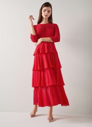 L.K. BENNETT Poppy Red Poinsettia Tiered Dress ~ occasion dresses with a layered skirt