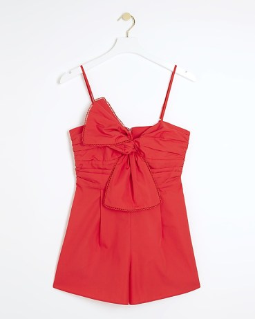 RIVER ISLAND Red Bow Sleeveless Playsuit ~ strappy cotton playsuits ~ women’s summer fashion