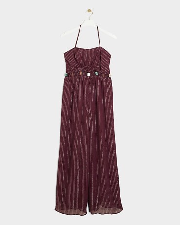 RIVER ISLAND Red Metallic Stripe Beaded Cut Out Jumpsuit ~ boho style summer jumpsuits