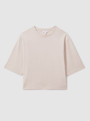 REISS CASSIE OVERSIZED COTTON CREW NECK T-SHIRT in STONE ~ women’s relaxed boxy tee