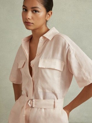 REISS SELINA LINEN BELTED PLAYSUIT in PINK ~ chic utility playsuits