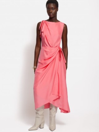 JIGSAW JIGSAW X ROKSANDA Silk Bow Dress in Pink / silky sleeveless drape detail dresses