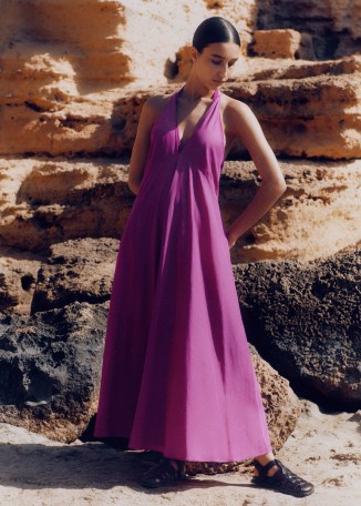 me and em Sheer Halterneck Maxi Slip Dress in Orchid Purple – long length halter neck summer dresses