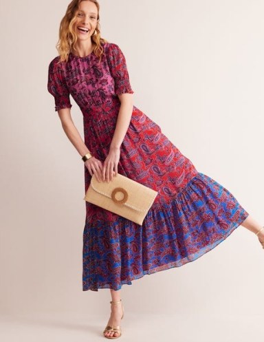 Boden Smocked Cuff Maxi Dress Sangria Sunset, Paisley Wave – short sleeve tiered hem summer dresses