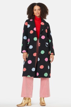 gorman Spot On Coat in Black ~ women’s textured polka dot midi coats