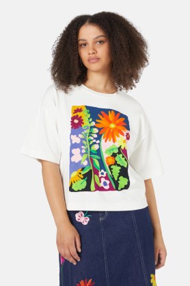 gorman Suncatcher Tee ~ women’s white floral printed T-shirt ~ relaxed organic cotton T-shirts