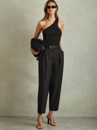 REISS FREJA TAPERED BELTED TROUSERS BLACK ~ women’s chic tailored pants